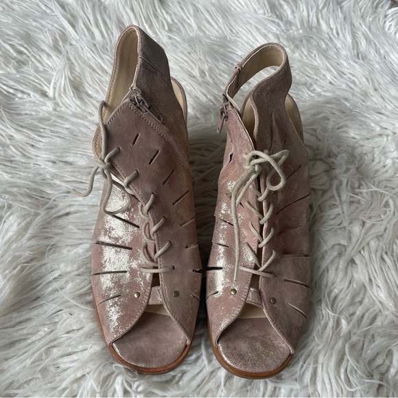 Paul Green Metallic Cayenne Blush Leather Cosmo Lace Up Open Toe Heeled Booties - Picture 5 of 10